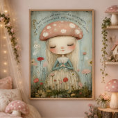 幻想的な花畑のキノコと妖精アート ポスター
