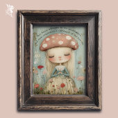 幻想的な花畑のキノコと妖精アート ポスター