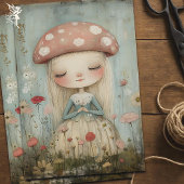 幻想的な花畑のキノコの妖精アート 薄葉紙