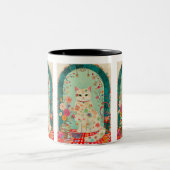 幻想的な花畑の猫アート ツートーンマグカップ (中央)