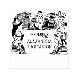 幻想的な落ちる本 エクス・リブリス 図書館名 セルフインキングスタンプ