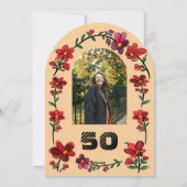 幻想的な落書きの花のデザイン 50歳の誕生日パーティー 招待状 (裏面)