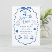 幻想的な落書きの青いお絵かき 保存日 招待状 (スタンド正面)