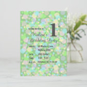 幻想的な虹のソフトパステルドット男子 緑の誕生日I 招待状 (スタンド正面)
