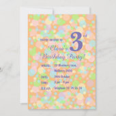 幻想的な虹のソフトパステルドット 女の子 オレンジ 誕生日 招待状 (正面)