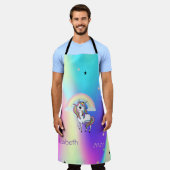 幻想的な虹のユニコーン星ホログラフィー エプロン (着用した状態)