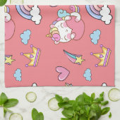 幻想的な虹の一角模様の誕生日パーティー キッチンタオル (折り畳み)