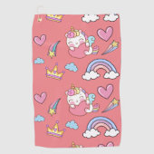 幻想的な虹の一角模様の誕生日パーティー ゴルフタオル (正面)