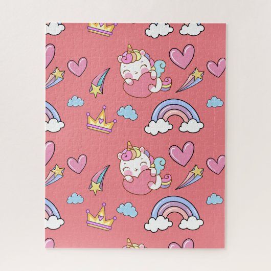 幻想的な虹の一角模様の誕生日パーティー ジグソーパズル (縦)