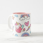幻想的な虹の一角模様の誕生日パーティー ツートーンマグカップ (正面左)