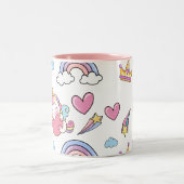 幻想的な虹の一角模様の誕生日パーティー ツートーンマグカップ (中央)