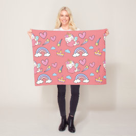 幻想的な虹の一角模様の誕生日パーティー フリースブランケット