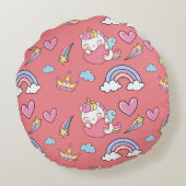 幻想的な虹の一角模様の誕生日パーティー ラウンドクッション (裏面)