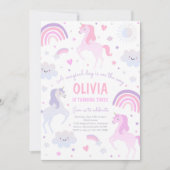 幻想的な虹の虹色のユニコーン誕生日パーティー 招待状 (正面)