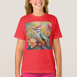 幻想的な虹色のキツツキ Tシャツ