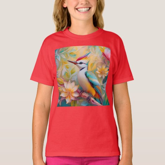 幻想的な虹色のキツツキ Tシャツ (正面)