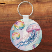幻想的な虹色のクラゲの水彩デザイン キーホルダー (裏面)