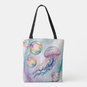 幻想的な虹色のクラゲの水彩デザイン トートバッグ (裏面)