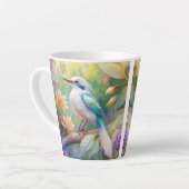 幻想的な虹色のティール翼を持つ白い冠の鳥 カフェラテマグ (左アングル)