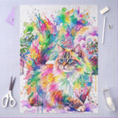 幻想的な虹色の水彩画のふわふわ猫の冬の風景 薄葉紙 (クラフト)