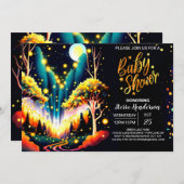 幻想的な蛍の夢のような赤ちゃんシャワー 招待状 (正面/裏面)