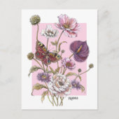 幻想的な蝶と植物のイラスト ポストカード (正面)
