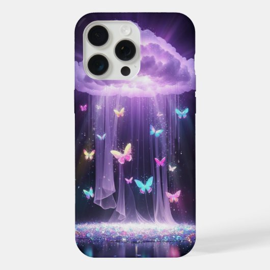 🦋💜幻想的な蝶と紫色の雲 iPhoneケース (裏面)