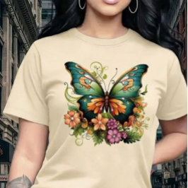 幻想的な蝶と花の庭園 Tシャツ