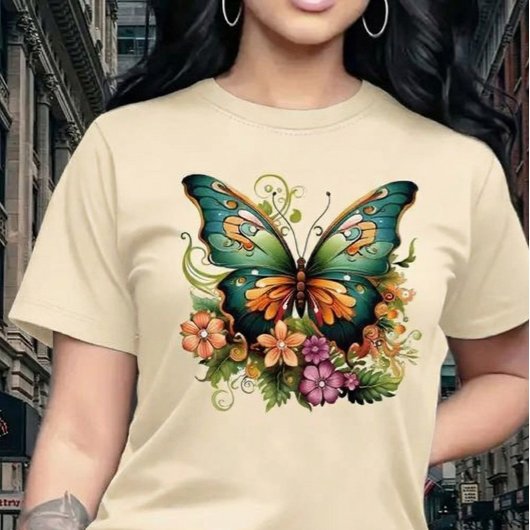 幻想的な蝶と花の庭園  Tシャツ