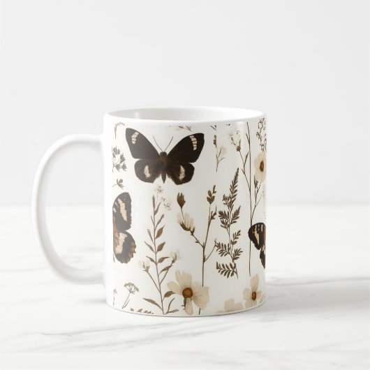 幻想的な蝶と花の模様 コーヒーマグカップ (左)