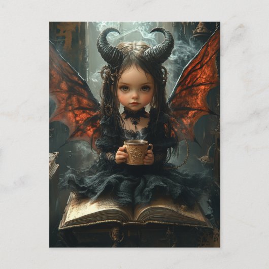 幻想的な角と翼を持つ少女 コーヒーブック ポストカード (正面)