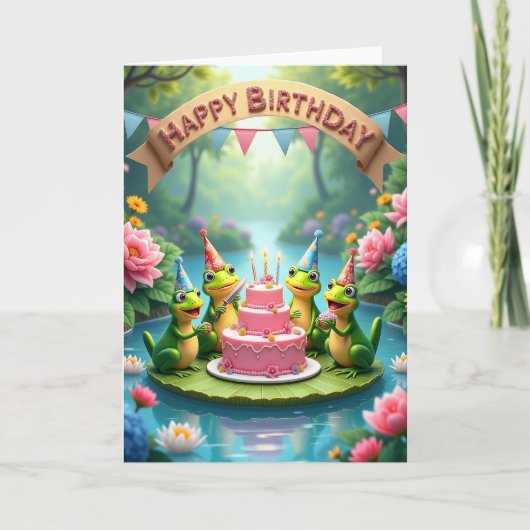 幻想的な誕生日のカエルカード カード (正面)