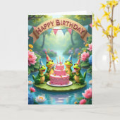 幻想的な誕生日のカエルカード カード (黄色い花)