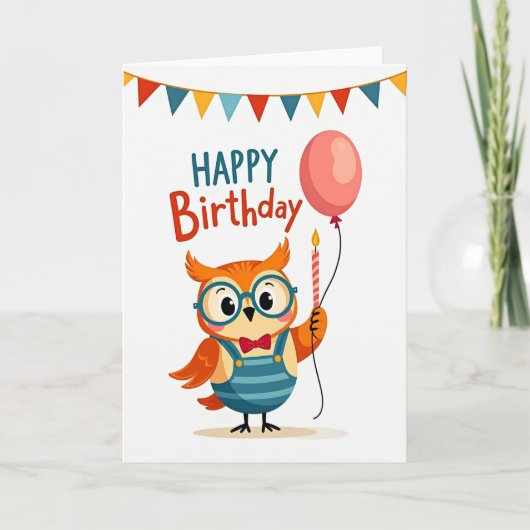 幻想的な誕生日のフクロウのカード カード (正面)