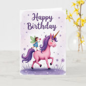 幻想的な誕生日のユニコーングリーティングカード カード (黄色い花)