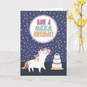 幻想的な誕生日の虹のユニコーンの紙吹雪を持っている カード (黄色い花)