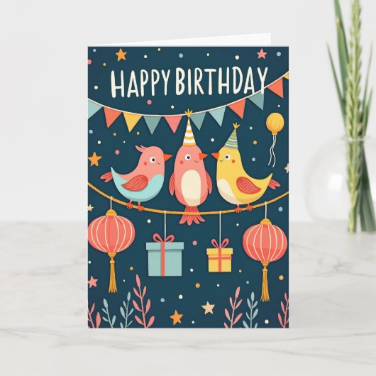 幻想的な誕生日の鳥カード カード (正面)