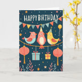 幻想的な誕生日の鳥カード カード (黄色い花)