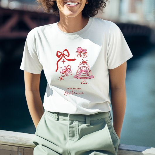幻想的な誕生日 手描きの赤とピンクの落書き  Tシャツ