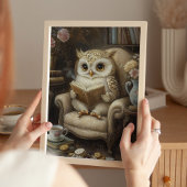 幻想的な読書フクロウの本好きアートプリント ポスター