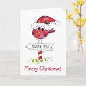 幻想的な赤いクリスマスの鳥 カード (黄色い花)