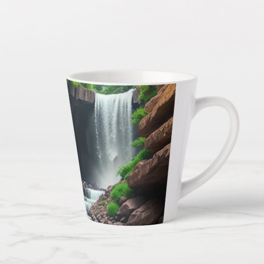 幻想的な赤いバラと滝の前 カフェラテマグ (右)
