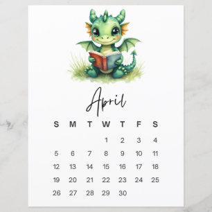 幻想的な赤ちゃんドラゴンの壁のアート 4月