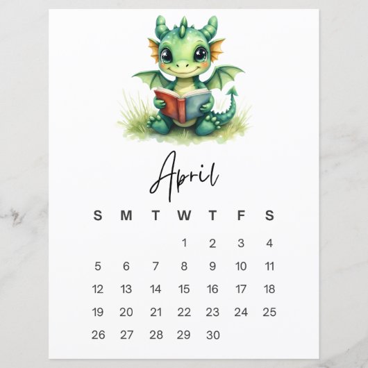 幻想的な赤ちゃんドラゴンの壁のアート 4月 (正面)