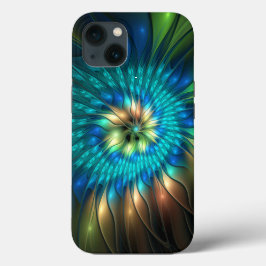 幻想的な輝きの花、カラフルな抽象的フラクタル iPhone 13ケース
