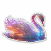 幻想的な輝きを放つ虹色の白鳥 – 魔法の幻想 シール (正面)