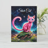 幻想的な輝く猫、長い尾、青い目、アート 招待状 (スタンド正面)