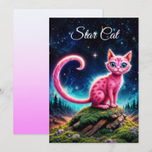 幻想的な輝く猫、長い尾、青い目、アート