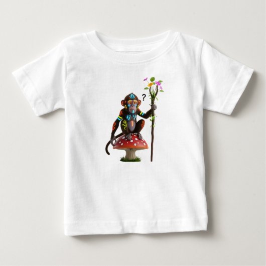 幻想的な部族のサルが魔法のキノコに座っている ベビーTシャツ (正面)