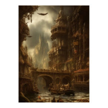 幻想的な都市は、川の橋は、建物